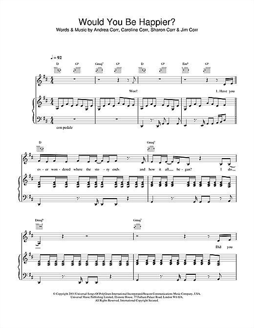 Learn to play The Corrs Would You Be Happier? sheet music for Piano, Vocal & Guitar in minutes. The Corrs Would You Be Happier? sheet music notes and chords. Download Printable PDF.