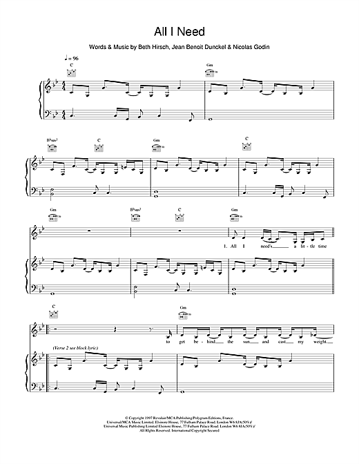 Learn to play Air All I Need sheet music for Piano, Vocal & Guitar in minutes. Air All I Need sheet music notes and chords. Download Printable PDF.