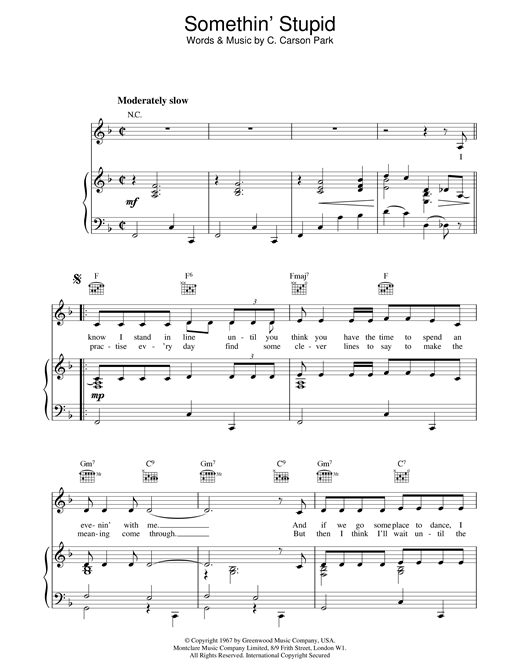 Learn to play Robbie Williams and Nicole Kidman Somethin' Stupid sheet music for Piano, Vocal & Guitar in minutes. Robbie Williams and Nicole Kidman Somethin' Stupid sheet music notes and chords. Download Printable PDF.