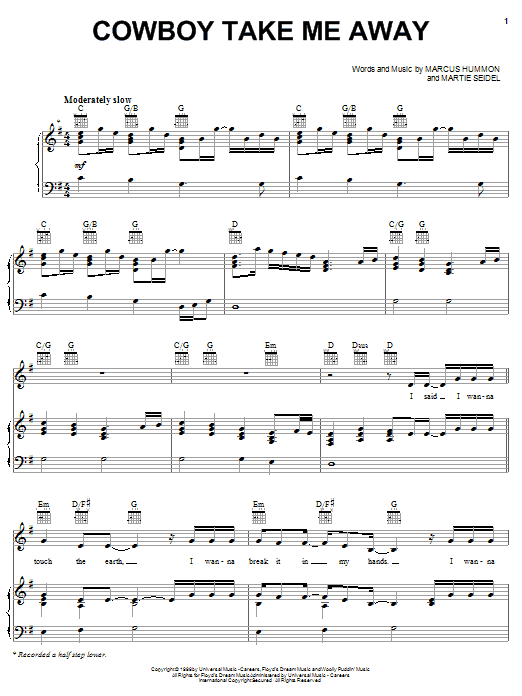 Learn to play Dixie Chicks Cowboy Take Me Away sheet music for Piano, Vocal & Guitar (Right-Hand Melody) in minutes. Dixie Chicks Cowboy Take Me Away sheet music notes and chords. Download Printable PDF.