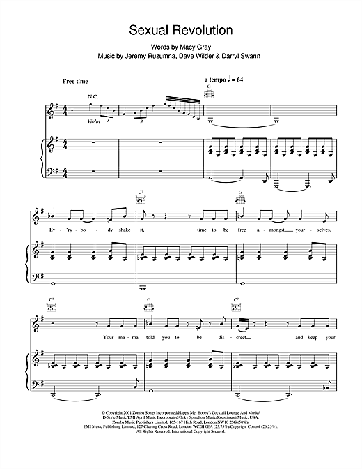 Learn to play Macy Gray Sexual Revolution sheet music for Piano, Vocal & Guitar in minutes. Macy Gray Sexual Revolution sheet music notes and chords. Download Printable PDF.