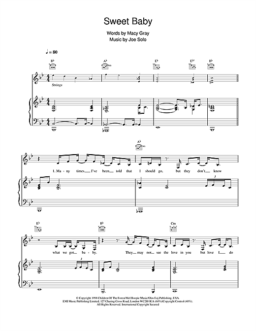 Learn to play Macy Gray Sweet Baby sheet music for Piano, Vocal & Guitar in minutes. Macy Gray Sweet Baby sheet music notes and chords. Download Printable PDF.