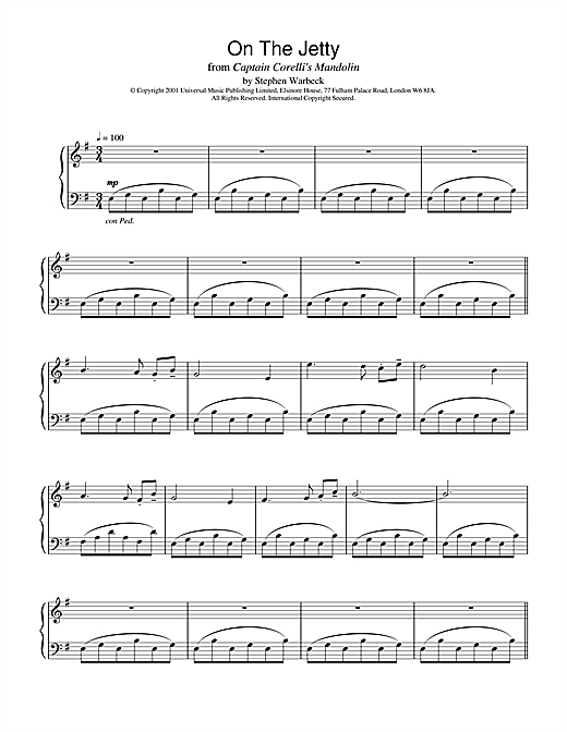 Learn to play Stephen Warbeck On The Jetty (from Captain Corelli's Mandolin) sheet music for Piano in minutes. Stephen Warbeck On The Jetty (from Captain Corelli's Mandolin) sheet music notes and chords. Download Printable PDF.