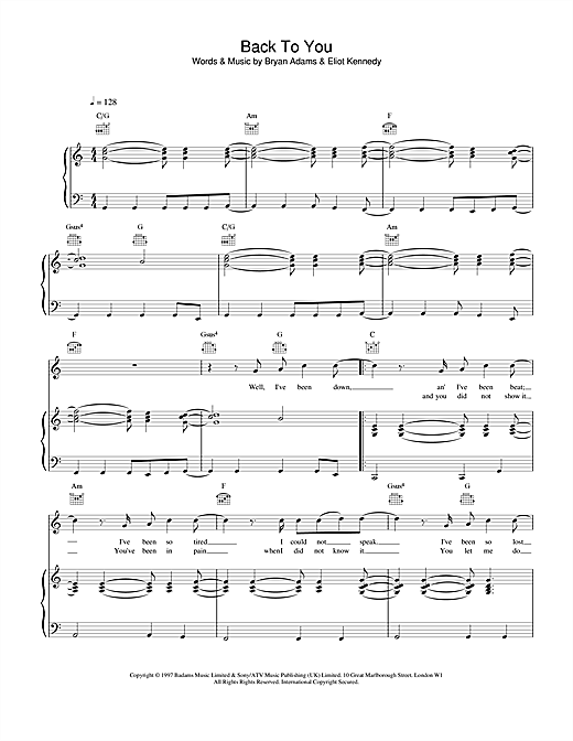 Learn to play Bryan Adams Back To You sheet music for Piano, Vocal & Guitar in minutes. Bryan Adams Back To You sheet music notes and chords. Download Printable PDF.