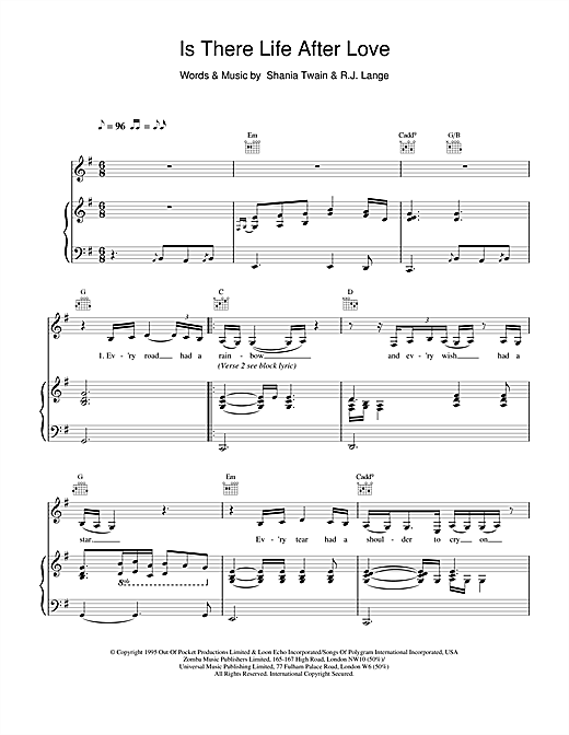 Learn to play Shania Twain Is There Life After Love sheet music for Piano, Vocal & Guitar in minutes. Shania Twain Is There Life After Love sheet music notes and chords. Download Printable PDF.
