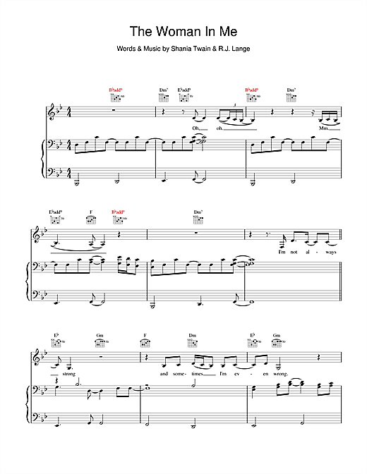 Learn to play Shania Twain The Woman In Me (Needs The Man In You) sheet music for Piano, Vocal & Guitar (Right-Hand Melody) in minutes. Shania Twain The Woman In Me (Needs The Man In You) sheet music notes and chords. Download Printable PDF.