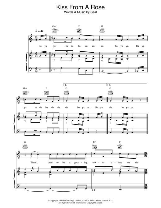 Learn to play Seal Kiss From A Rose sheet music for Piano, Vocal & Guitar (Right-Hand Melody) in minutes. Seal Kiss From A Rose sheet music notes and chords. Download Printable PDF.