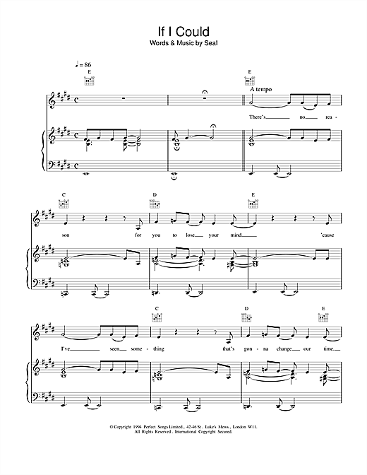 Learn to play Seal If I Could sheet music for Piano, Vocal & Guitar (Right-Hand Melody) in minutes. Seal If I Could sheet music notes and chords. Download Printable PDF.