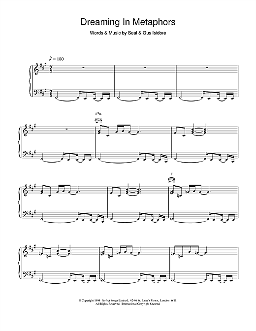Learn to play Seal Dreaming In Metaphors sheet music for Piano, Vocal & Guitar (Right-Hand Melody) in minutes. Seal Dreaming In Metaphors sheet music notes and chords. Download Printable PDF.