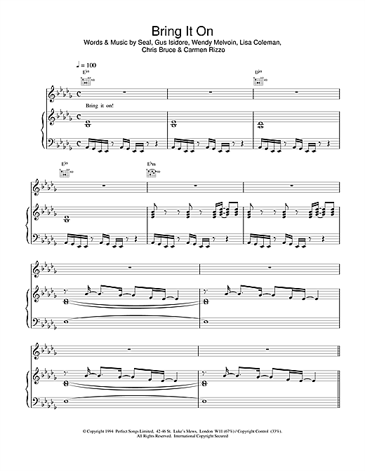 Learn to play Seal Bring It On sheet music for Piano, Vocal & Guitar in minutes. Seal Bring It On sheet music notes and chords. Download Printable PDF.