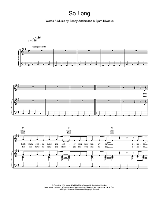 Learn to play ABBA So Long sheet music for Piano, Vocal & Guitar (Right-Hand Melody) in minutes. ABBA So Long sheet music notes and chords. Download Printable PDF.