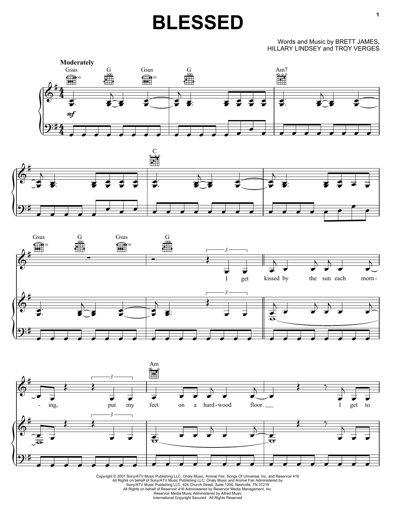 Learn to play Martina McBride Blessed sheet music for Piano, Vocal & Guitar (Right-Hand Melody) in minutes. Martina McBride Blessed sheet music notes and chords. Download Printable PDF.
