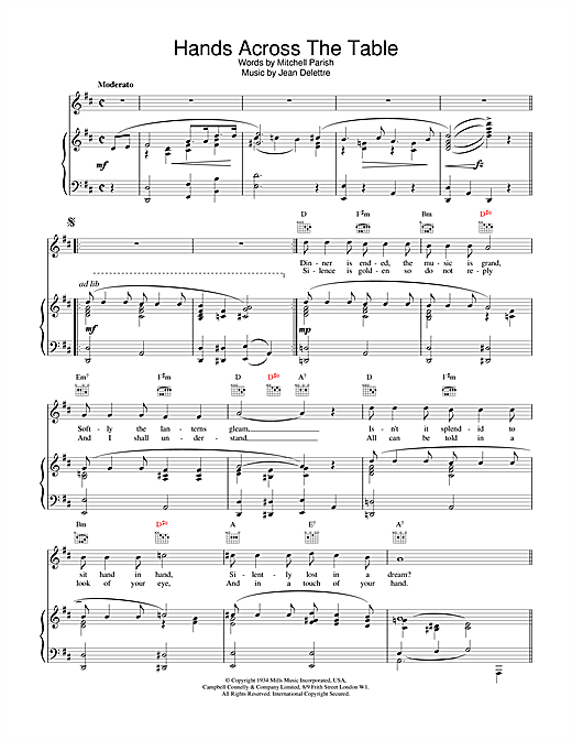 Learn to play Sarah Vaughan Hands Across The Table sheet music for Piano, Vocal & Guitar (Right-Hand Melody) in minutes. Sarah Vaughan Hands Across The Table sheet music notes and chords. Download Printable PDF.