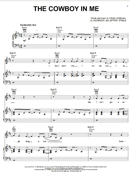 Learn to play Tim McGraw The Cowboy In Me sheet music for Piano, Vocal & Guitar (Right-Hand Melody) in minutes. Tim McGraw The Cowboy In Me sheet music notes and chords. Download Printable PDF.