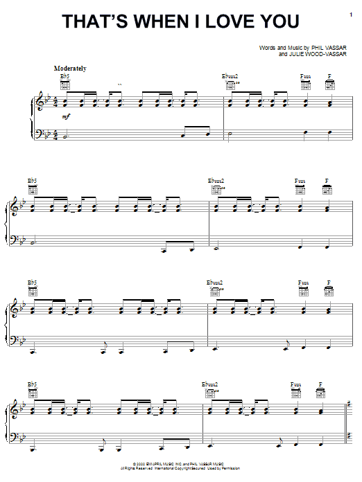 Learn to play Phil Vassar That's When I Love You sheet music for Piano, Vocal & Guitar (Right-Hand Melody) in minutes. Phil Vassar That's When I Love You sheet music notes and chords. Download Printable PDF.