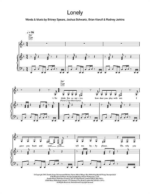 Learn to play Britney Spears Lonely sheet music for Piano, Vocal & Guitar in minutes. Britney Spears Lonely sheet music notes and chords. Download Printable PDF.