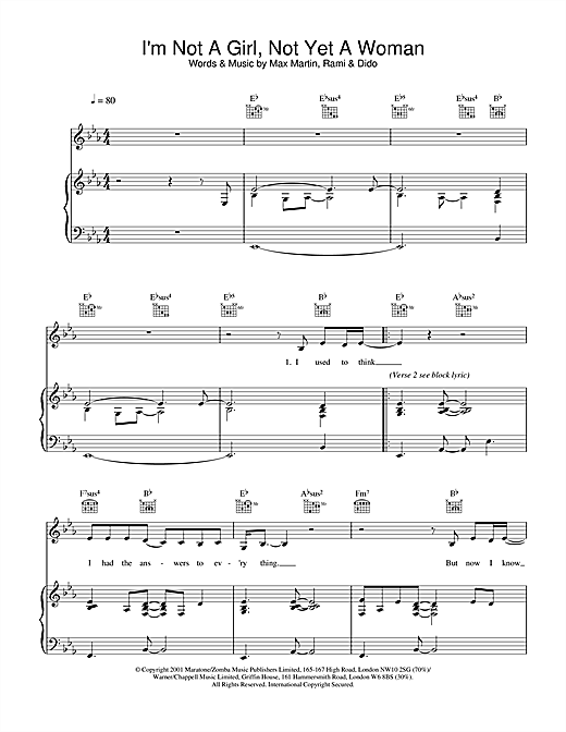 Learn to play Britney Spears I'm Not A Girl, Not Yet A Woman sheet music for Piano, Vocal & Guitar in minutes. Britney Spears I'm Not A Girl, Not Yet A Woman sheet music notes and chords. Download Printable PDF.