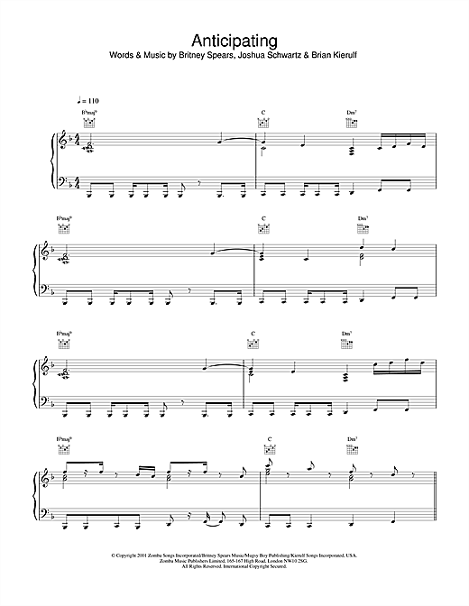 Learn to play Britney Spears Anticipating sheet music for Piano, Vocal & Guitar in minutes. Britney Spears Anticipating sheet music notes and chords. Download Printable PDF.