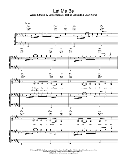 Learn to play Britney Spears Let Me Be sheet music for Piano, Vocal & Guitar in minutes. Britney Spears Let Me Be sheet music notes and chords. Download Printable PDF.