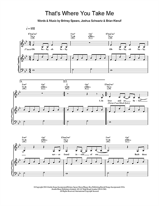 Learn to play Britney Spears That's Where You Take Me sheet music for Piano, Vocal & Guitar in minutes. Britney Spears That's Where You Take Me sheet music notes and chords. Download Printable PDF.