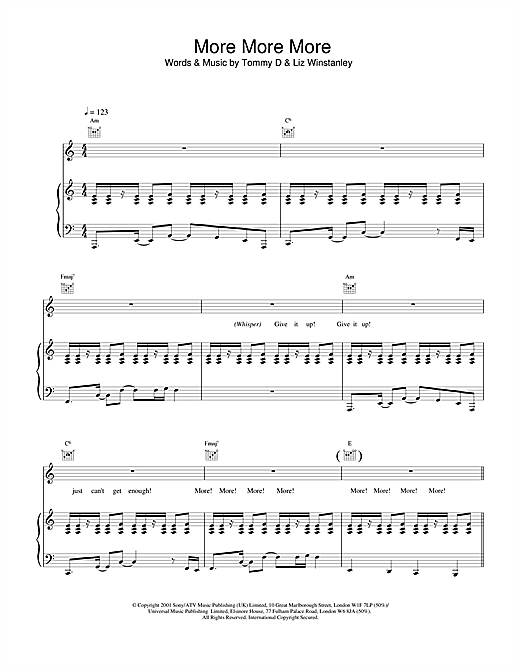 Learn to play Kylie Minogue More More More sheet music for Piano, Vocal & Guitar in minutes. Kylie Minogue More More More sheet music notes and chords. Download Printable PDF.