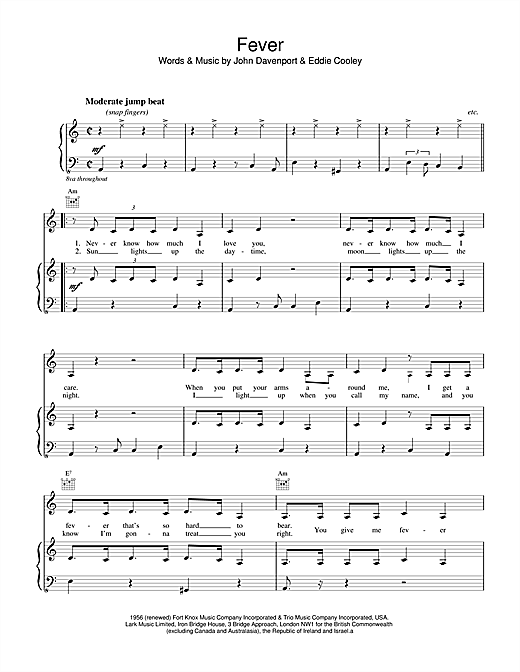 Learn to play Kylie Minogue Fever sheet music for Piano, Vocal & Guitar (Right-Hand Melody) in minutes. Kylie Minogue Fever sheet music notes and chords. Download Printable PDF.