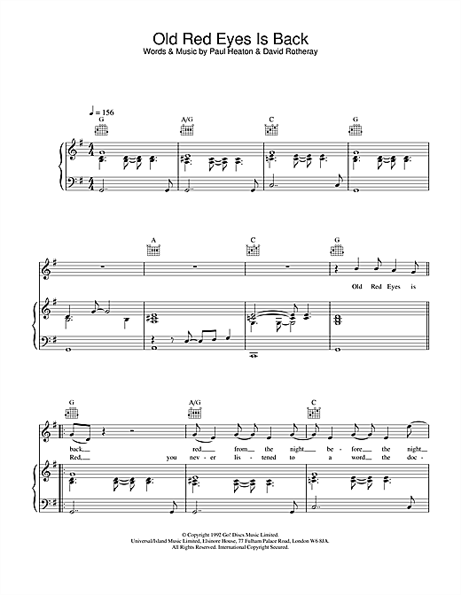 Learn to play The Beautiful South Old Red Eyes Is Back sheet music for Piano, Vocal & Guitar in minutes. The Beautiful South Old Red Eyes Is Back sheet music notes and chords. Download Printable PDF.