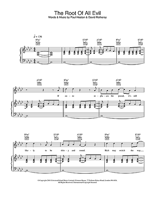 Learn to play The Beautiful South The Root Of All Evil sheet music for Piano, Vocal & Guitar in minutes. The Beautiful South The Root Of All Evil sheet music notes and chords. Download Printable PDF.
