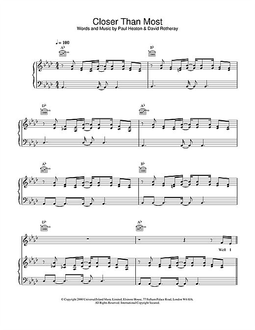 Learn to play The Beautiful South Closer Than Most sheet music for Piano, Vocal & Guitar in minutes. The Beautiful South Closer Than Most sheet music notes and chords. Download Printable PDF.