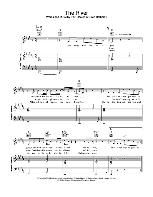 Learn to play The Beautiful South The River sheet music for Piano, Vocal & Guitar in minutes. The Beautiful South The River sheet music notes and chords. Download Printable PDF.
