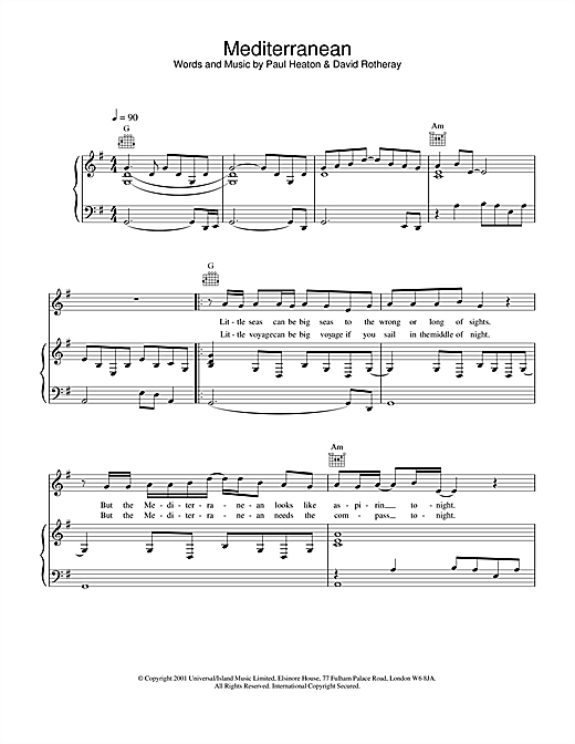 Learn to play The Beautiful South The Mediterranean sheet music for Piano, Vocal & Guitar in minutes. The Beautiful South The Mediterranean sheet music notes and chords. Download Printable PDF.