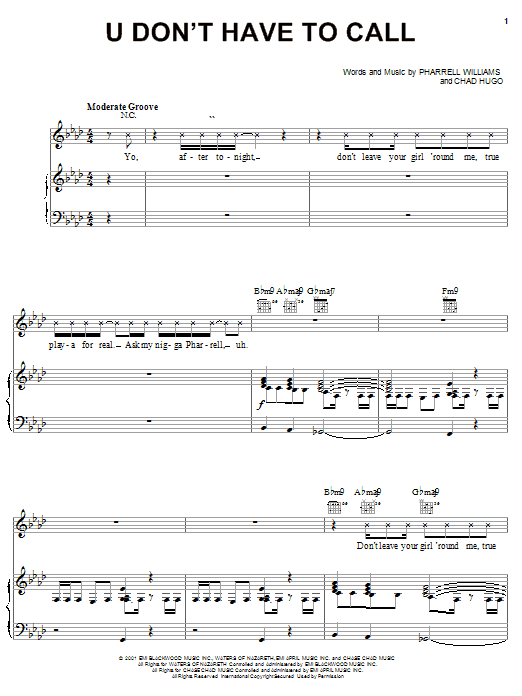 Learn to play Usher U Don't Have To Call sheet music for Piano, Vocal & Guitar (Right-Hand Melody) in minutes. Usher U Don't Have To Call sheet music notes and chords. Download Printable PDF.
