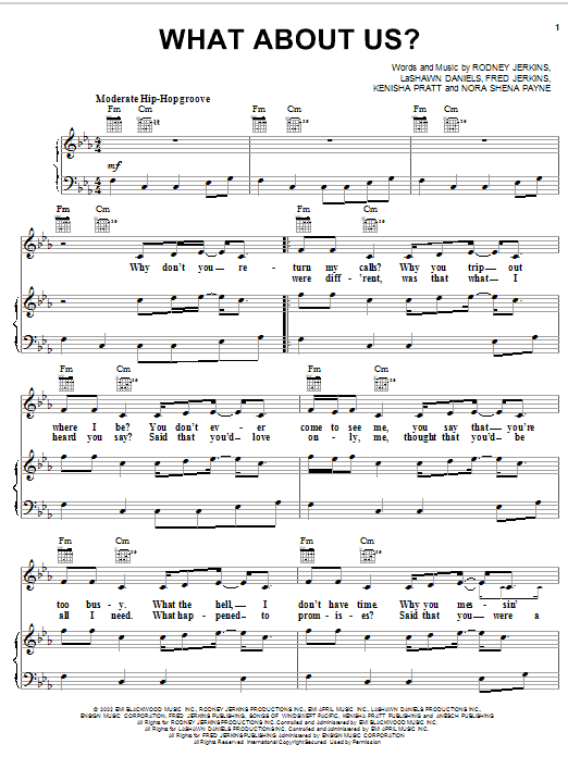 Learn to play Brandy What About Us? sheet music for Piano, Vocal & Guitar (Right-Hand Melody) in minutes. Brandy What About Us? sheet music notes and chords. Download Printable PDF.