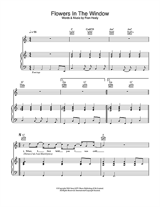 Learn to play Travis Flowers In The Window sheet music for Piano, Vocal & Guitar in minutes. Travis Flowers In The Window sheet music notes and chords. Download Printable PDF.