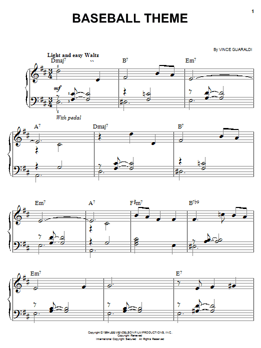 Learn to play Vince Guaraldi Baseball Theme (from A Boy Named Charlie Brown) sheet music for Easy Piano in minutes. Vince Guaraldi Baseball Theme (from A Boy Named Charlie Brown) sheet music notes and chords. Download Printable PDF.