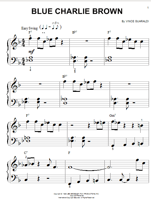 Learn to play Vince Guaraldi Blue Charlie Brown sheet music for Piano (Big Notes) in minutes. Vince Guaraldi Blue Charlie Brown sheet music notes and chords. Download Printable PDF.