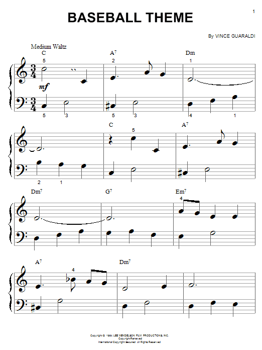 Learn to play Vince Guaraldi Baseball Theme (from A Boy Named Charlie Brown) sheet music for Piano (Big Notes) in minutes. Vince Guaraldi Baseball Theme (from A Boy Named Charlie Brown) sheet music notes and chords. Download Printable PDF.