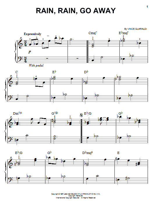 Learn to play Vince Guaraldi Rain, Rain, Go Away sheet music for Easy Piano in minutes. Vince Guaraldi Rain, Rain, Go Away sheet music notes and chords. Download Printable PDF.