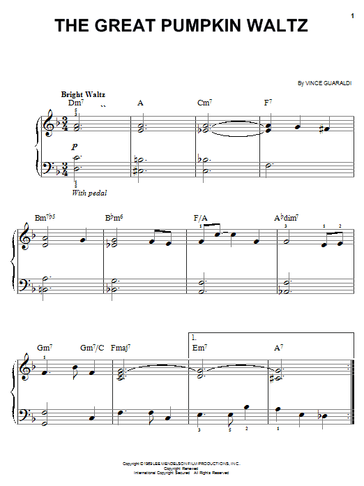 Learn to play Vince Guaraldi The Great Pumpkin Waltz sheet music for Easy Piano in minutes. Vince Guaraldi The Great Pumpkin Waltz sheet music notes and chords. Download Printable PDF.