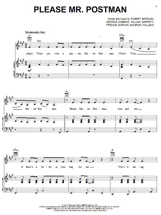 Learn to play The Beatles Please Mr. Postman sheet music for Piano, Vocal & Guitar (Right-Hand Melody) in minutes. The Beatles Please Mr. Postman sheet music notes and chords. Download Printable PDF.