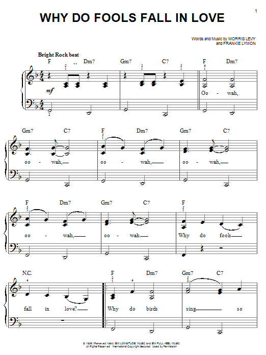 Learn to play Frankie Lymon & The Teenagers Why Do Fools Fall In Love sheet music for Easy Piano in minutes. Frankie Lymon & The Teenagers Why Do Fools Fall In Love sheet music notes and chords. Download Printable PDF.