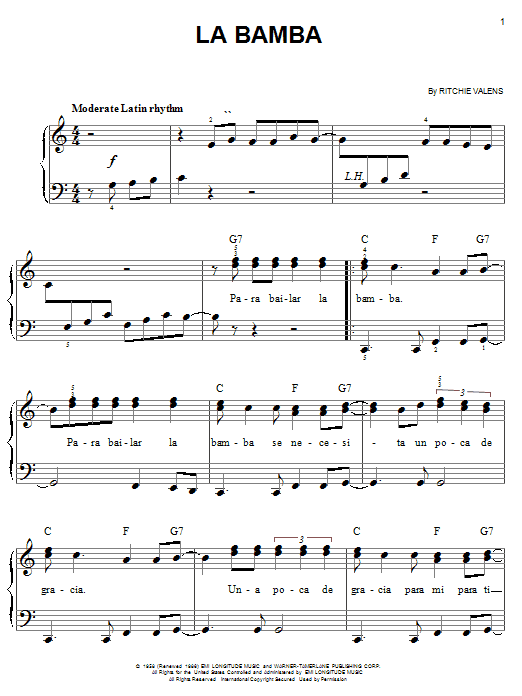 Learn to play Los Lobos La Bamba sheet music for Easy Piano in minutes. Los Lobos La Bamba sheet music notes and chords. Download Printable PDF.