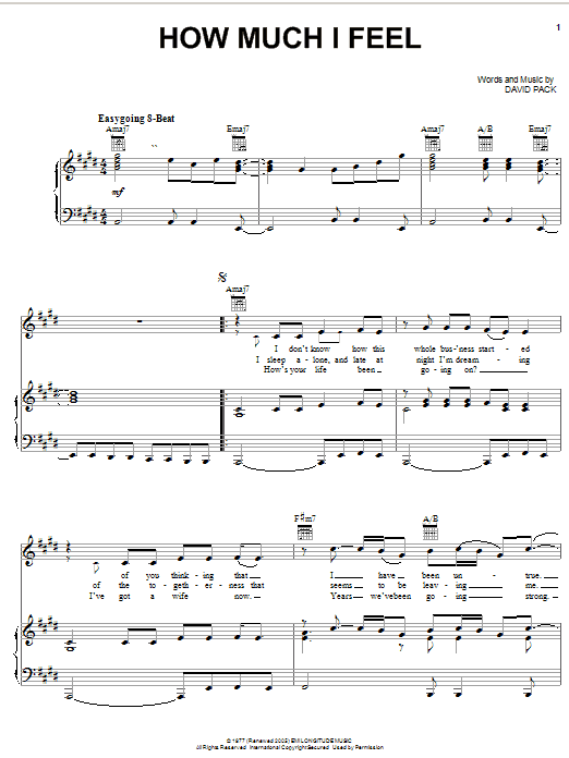 Learn to play Ambrosia How Much I Feel sheet music for Piano, Vocal & Guitar (Right-Hand Melody) in minutes. Ambrosia How Much I Feel sheet music notes and chords. Download Printable PDF.