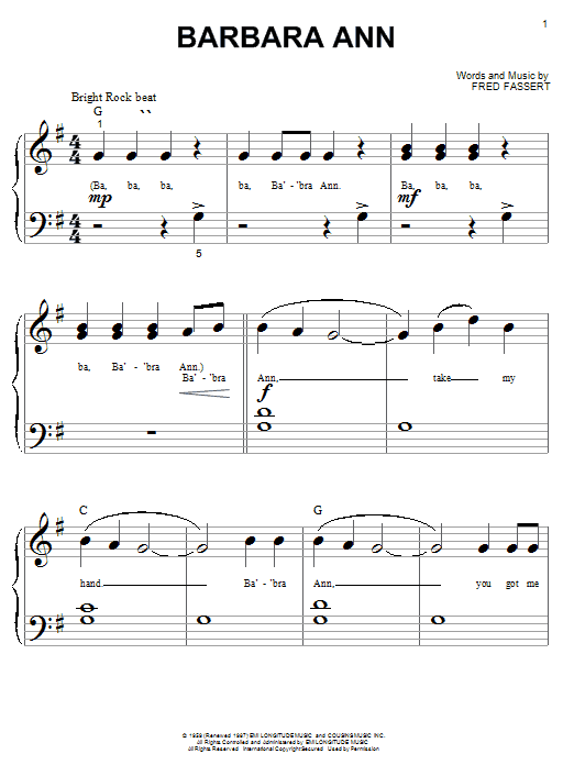Learn to play The Beach Boys Barbara Ann sheet music for Piano (Big Notes) in minutes. The Beach Boys Barbara Ann sheet music notes and chords. Download Printable PDF.