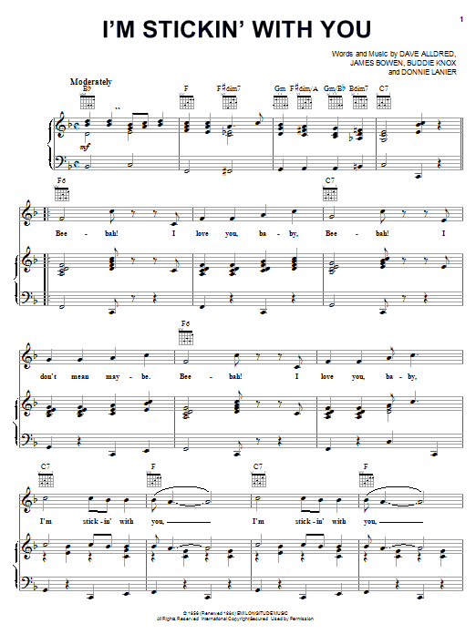 Learn to play Jimmy Bowen I'm Stickin' With You sheet music for Piano, Vocal & Guitar (Right-Hand Melody) in minutes. Jimmy Bowen I'm Stickin' With You sheet music notes and chords. Download Printable PDF.