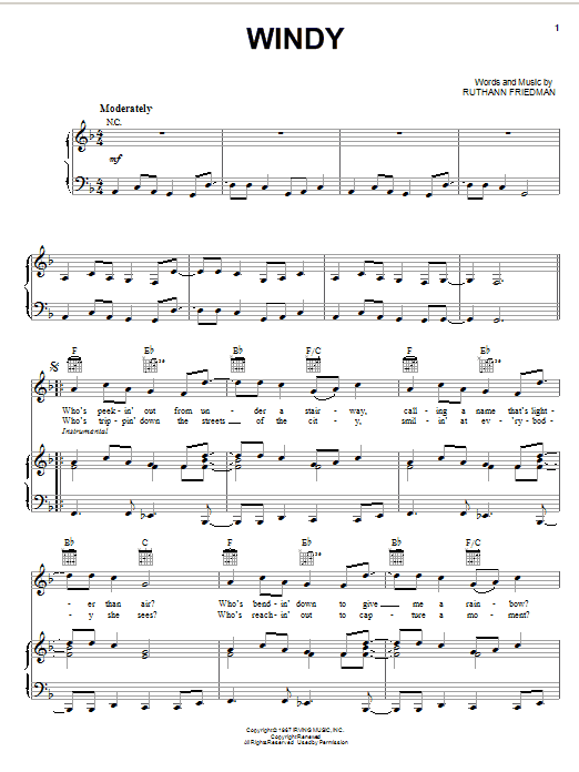 Learn to play The Association Windy sheet music for Piano, Vocal & Guitar (Right-Hand Melody) in minutes. The Association Windy sheet music notes and chords. Download Printable PDF.