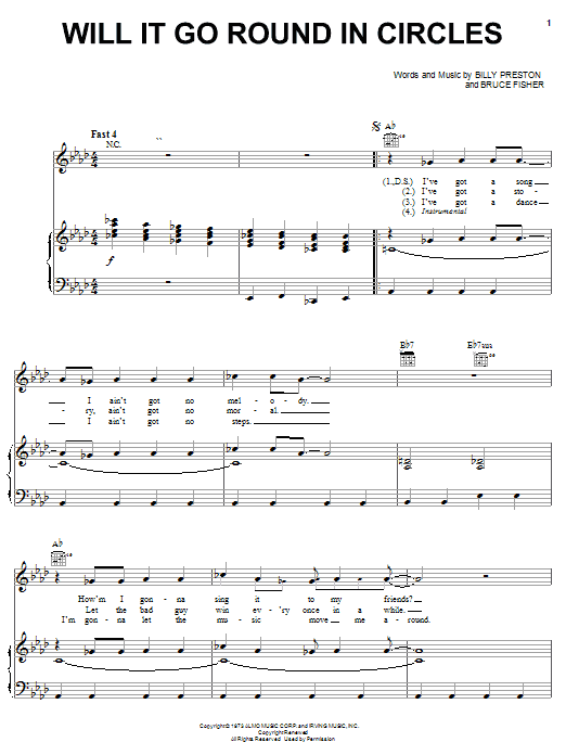 Learn to play Billy Preston Will It Go Round In Circles sheet music for Piano, Vocal & Guitar (Right-Hand Melody) in minutes. Billy Preston Will It Go Round In Circles sheet music notes and chords. Download Printable PDF.