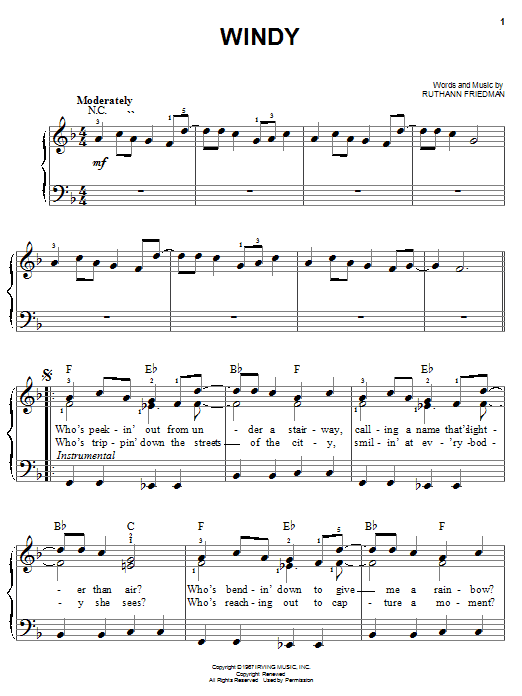 Learn to play The Association Windy sheet music for Easy Piano in minutes. The Association Windy sheet music notes and chords. Download Printable PDF.
