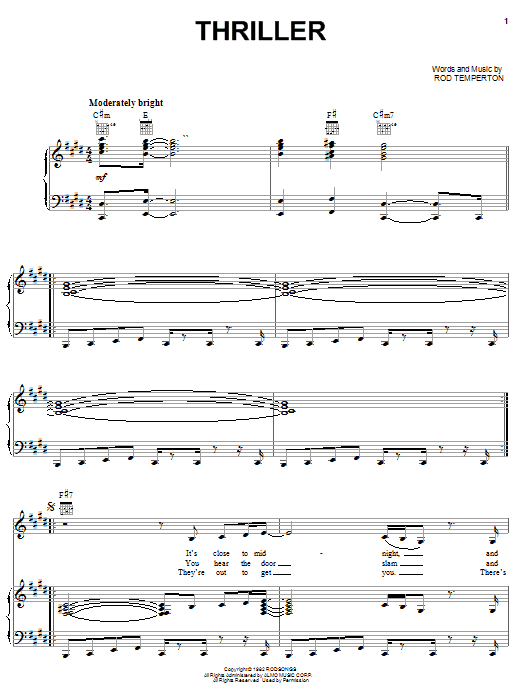 Learn to play Michael Jackson Thriller sheet music for Piano, Vocal & Guitar (Right-Hand Melody) in minutes. Michael Jackson Thriller sheet music notes and chords. Download Printable PDF.