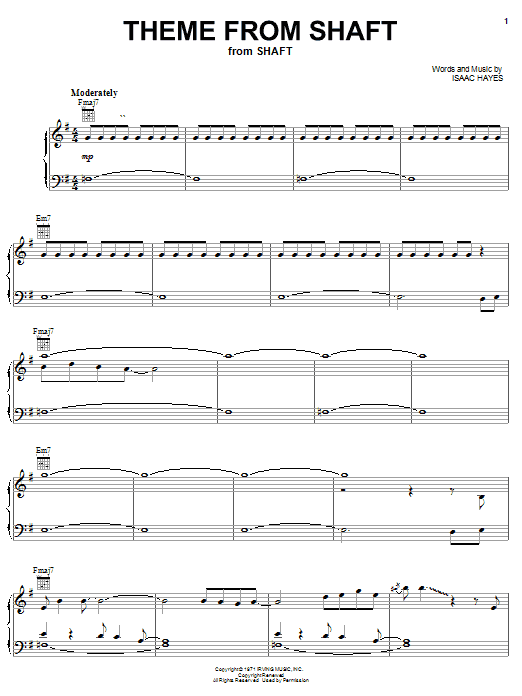 Learn to play Isaac Hayes Theme from Shaft sheet music for Piano, Vocal & Guitar (Right-Hand Melody) in minutes. Isaac Hayes Theme from Shaft sheet music notes and chords. Download Printable PDF.